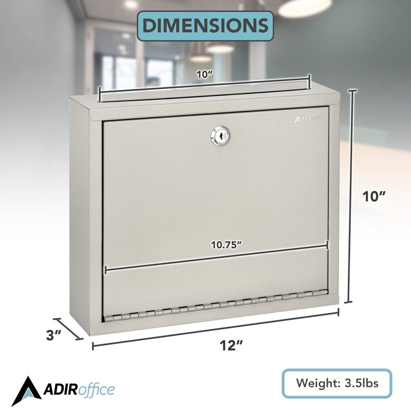 Adir Corp. Adir Metal Suggestion Box with Lock and Slot, Wall Mount Deposit Box for Payments and Checks, Office Mail Box for Employees, Mailbox for House, Safe Drop Box with Keys - 3x10x12 Inch Beige - Image 5